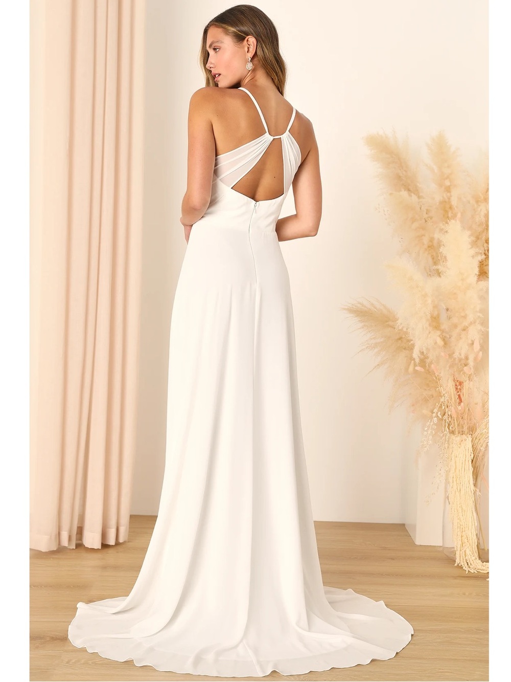 NWT Lulu’s Romantic Inspiration White Sleeveless Faux-Wrap Maxi Wedding Dress